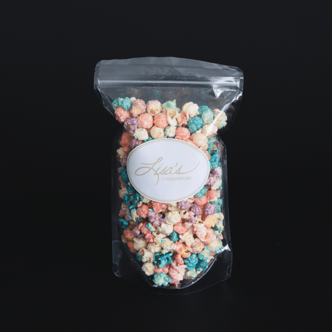 Berries N' Cream Popcorn in clear share size bag with white label - Lisa's Popcorn